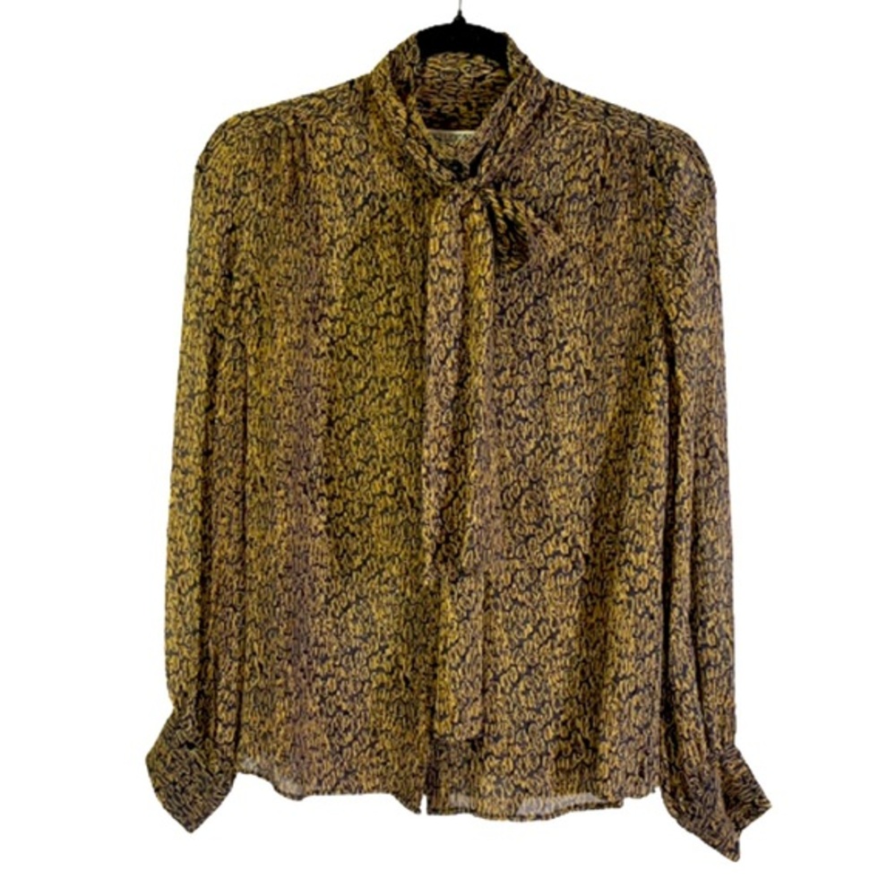 PENDLETON Brown & Black Tie-Neck Silk Chiffon Blouse